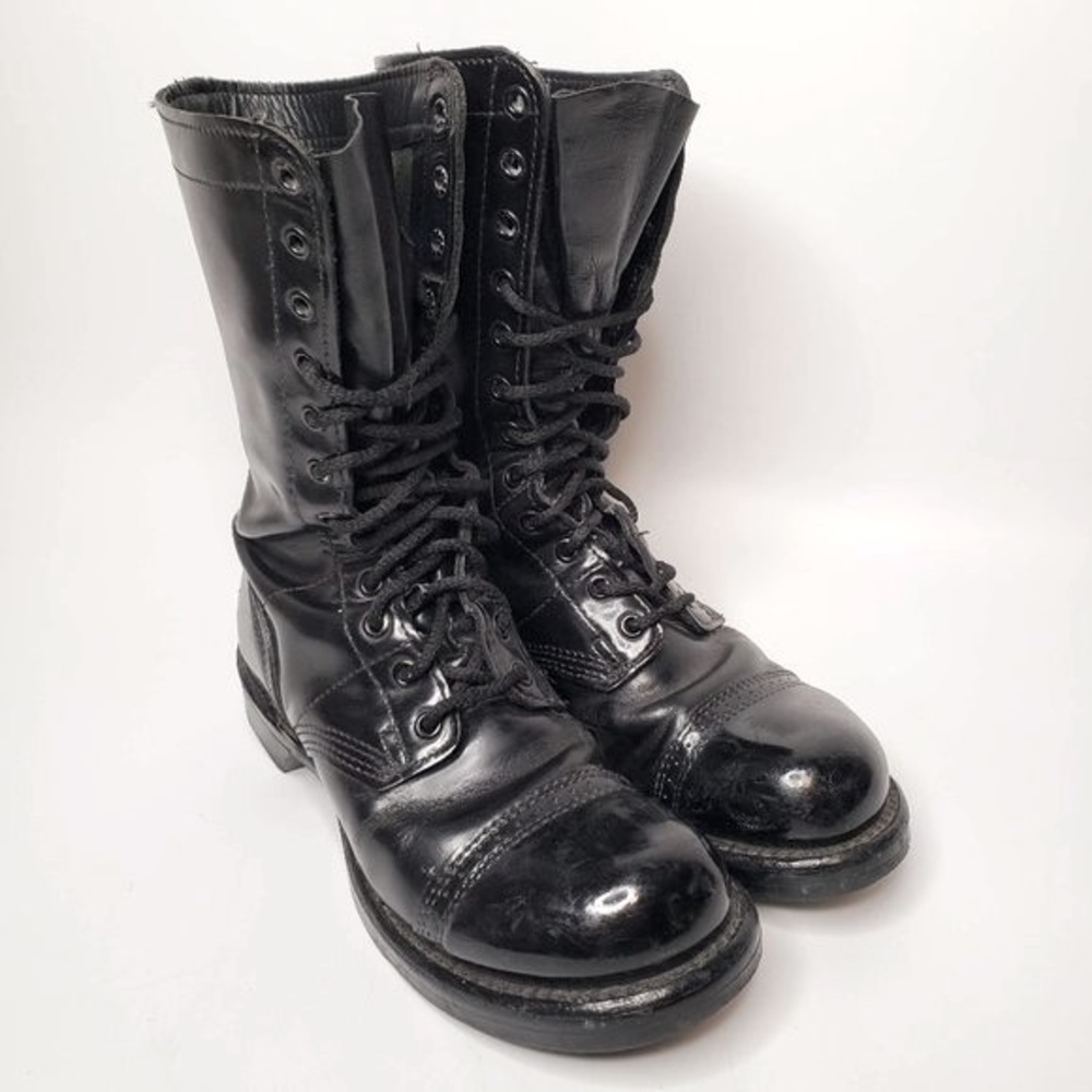 Corcoran Black Patent Leather Jump Military Lace Up Boots 8